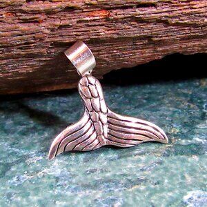 Solid 925 Sterling Silver Mermaid Tail Pendant - Whale Tail Jewelry Charm